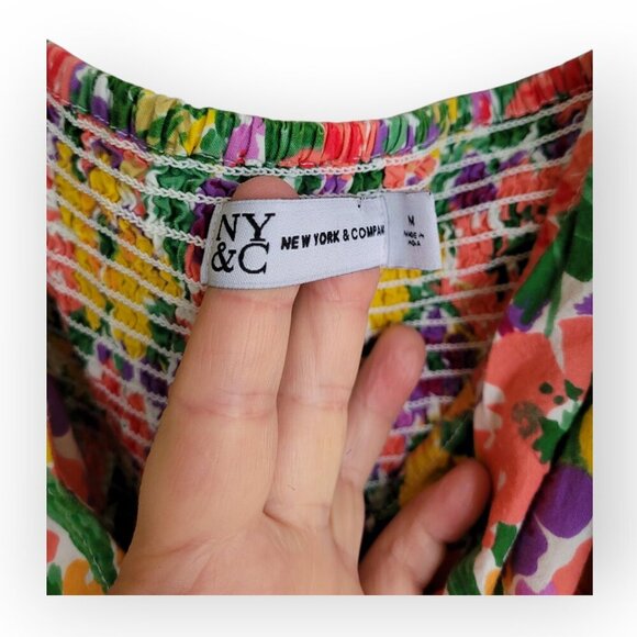 Lilac Floral Puff-Sleeve 100% Cotton Midi Dress - New York & Co M - Picture 7 of 12